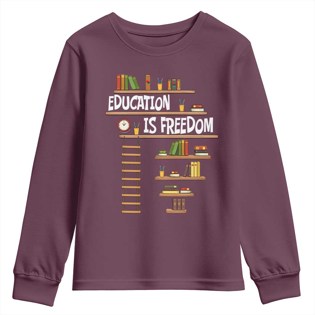 Education Is Freedom Youth Sweatshirt African American History Africa Map Books - Wonder Print Shop