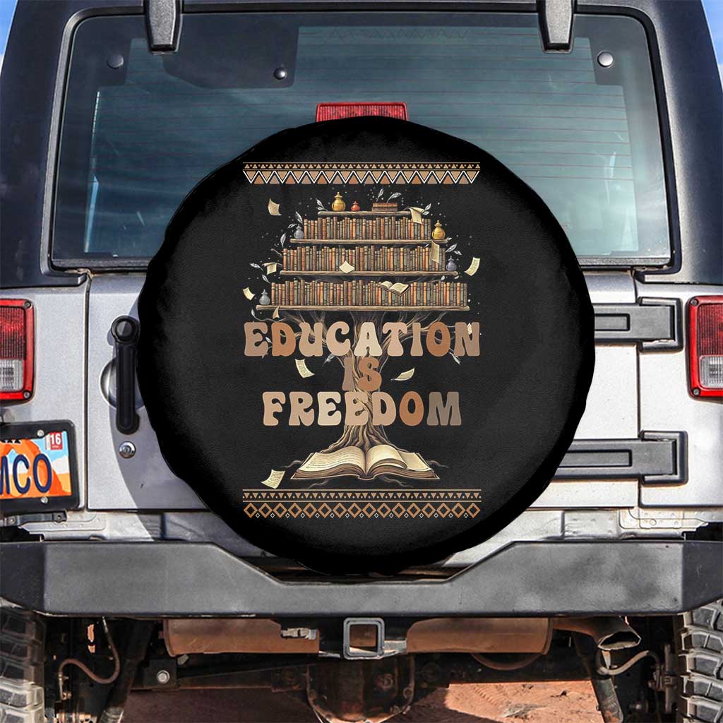 Education Is Freedom Teacher Gift Spare Tire Cover Inspirational Africa Map Book Stack - Wonder Print Shop
