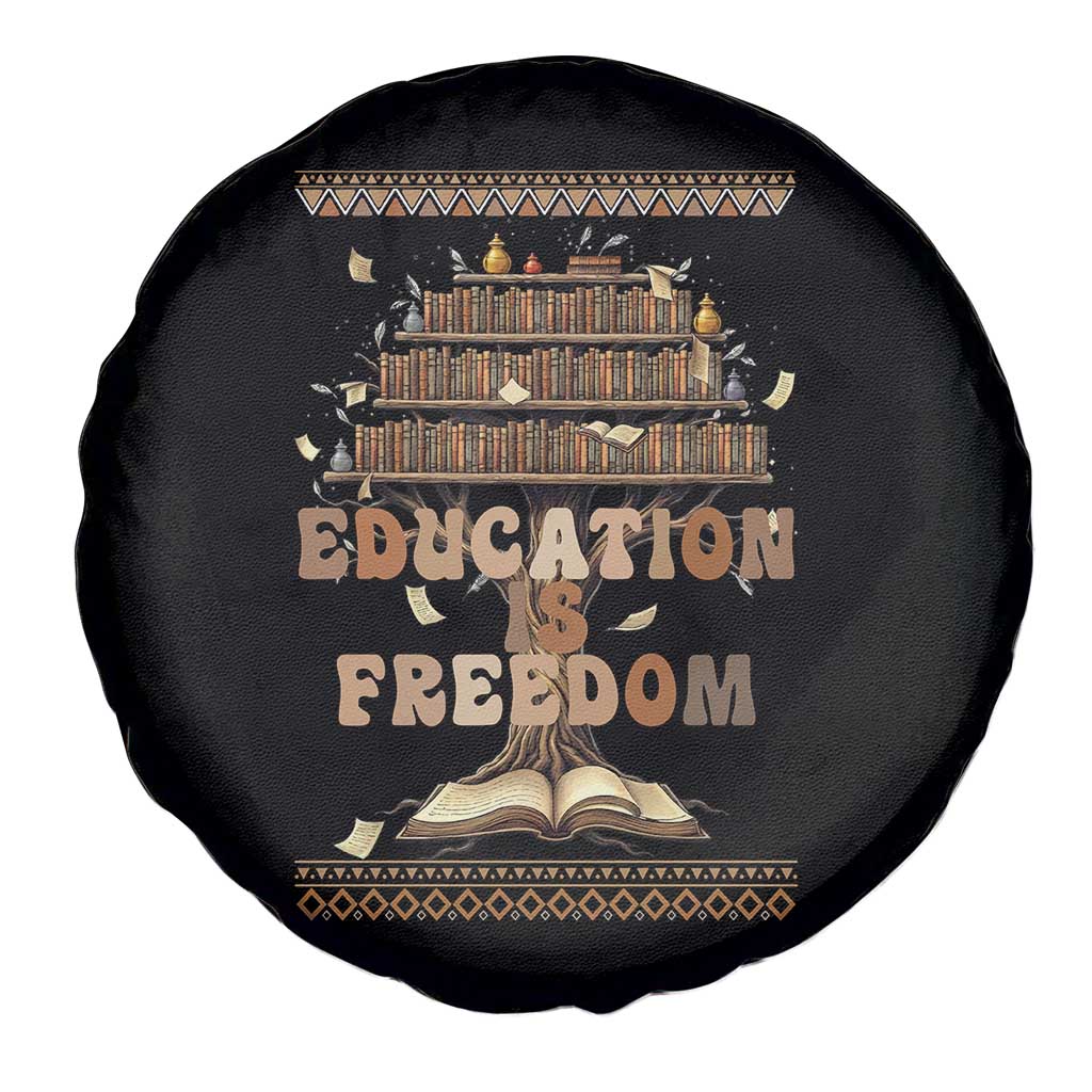 Education Is Freedom Teacher Gift Spare Tire Cover Inspirational Africa Map Book Stack - Wonder Print Shop
