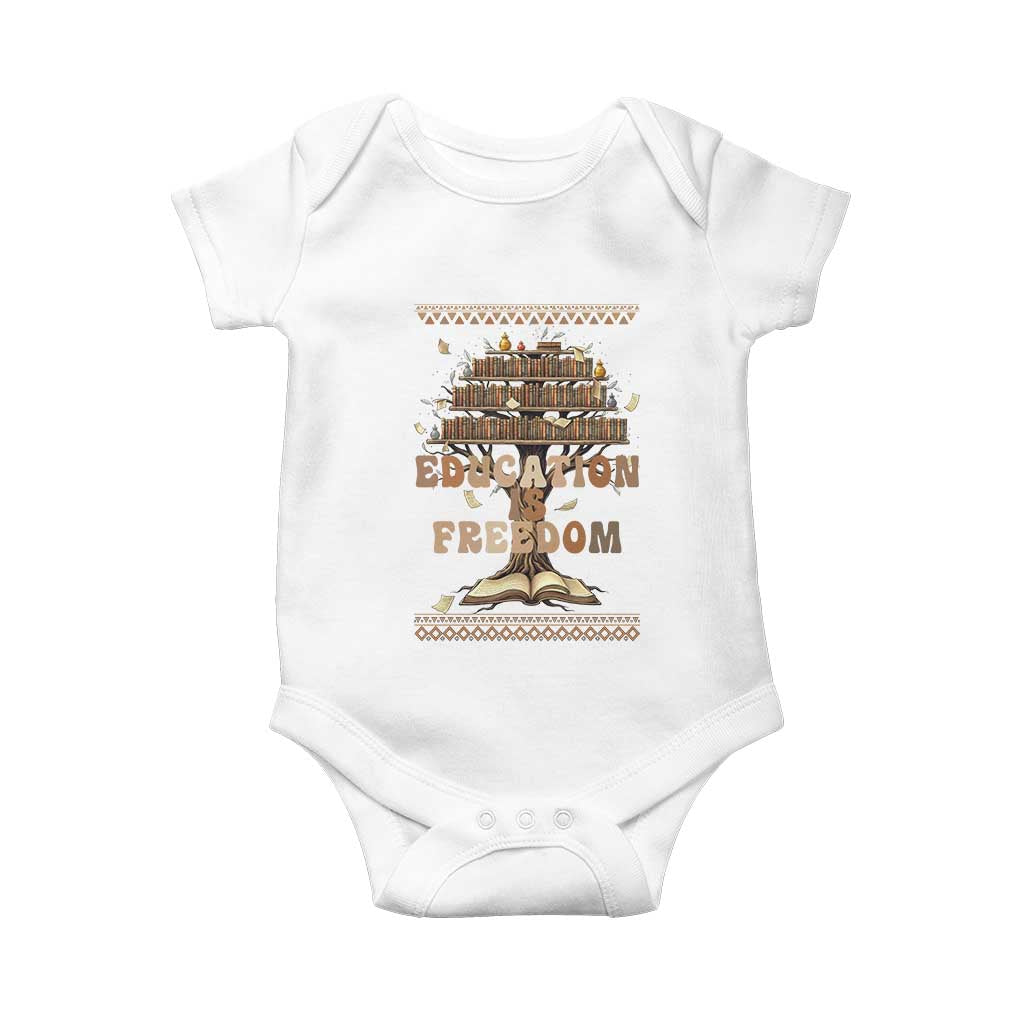 Education Is Freedom Teacher Gift Baby Onesie Inspirational Africa Map Book Stack - Wonder Print Shop