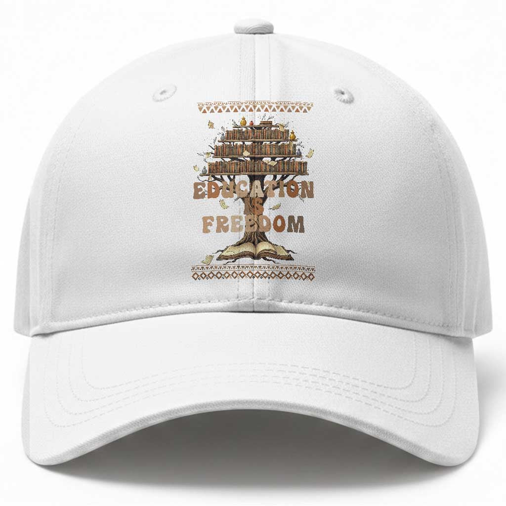 Education Is Freedom Teacher Gift Baseball Cap Inspirational Africa Map Book Stack