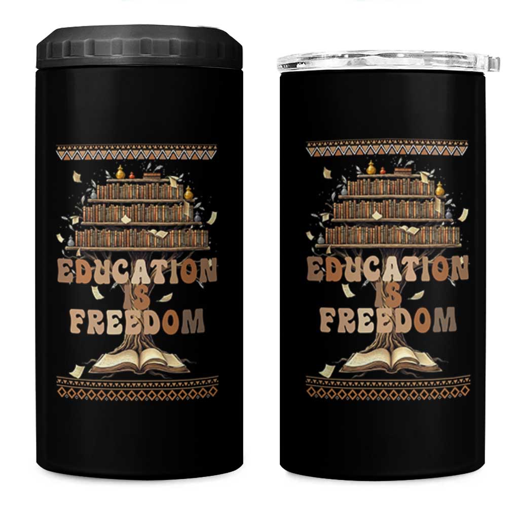Education Is Freedom Teacher Gift 4 in 1 Can Cooler Tumbler Inspirational Africa Map Book Stack - Wonder Print Shop
