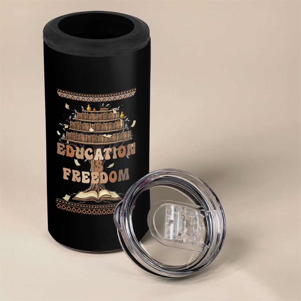Education Is Freedom Teacher Gift 4 in 1 Can Cooler Tumbler Inspirational Africa Map Book Stack - Wonder Print Shop