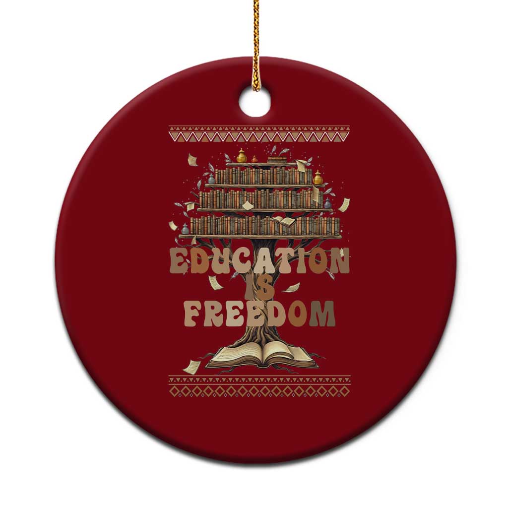Education Is Freedom Teacher Gift Ceramic Ornament Inspirational Africa Map Book Stack - Wonder Print Shop