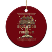 Education Is Freedom Teacher Gift Ceramic Ornament Inspirational Africa Map Book Stack - Wonder Print Shop