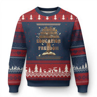 Education Is Freedom Teacher Gift Ugly Christmas Sweater Inspirational Africa Map Book Stack - Wonder Print Shop