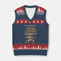 Education Is Freedom Teacher Gift V-Neck Knit Sweater Vest Inspirational Africa Map Book Stack - Wonder Print Shop
