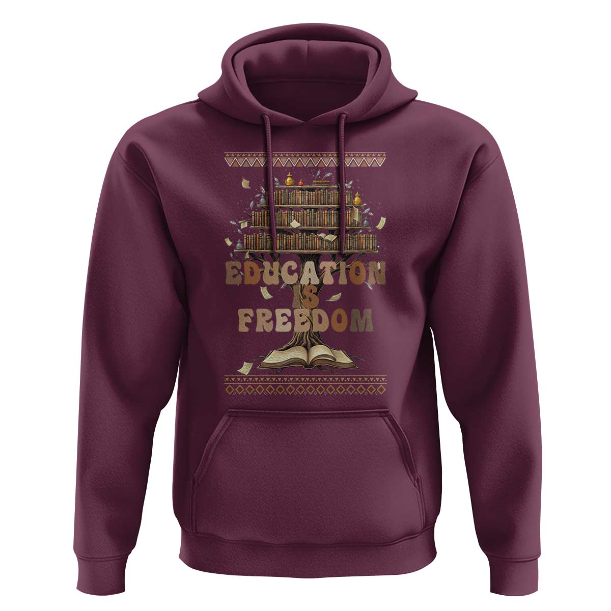 Education Is Freedom Teacher Gift Hoodie Inspirational Africa Map Book Stack - Wonder Print Shop