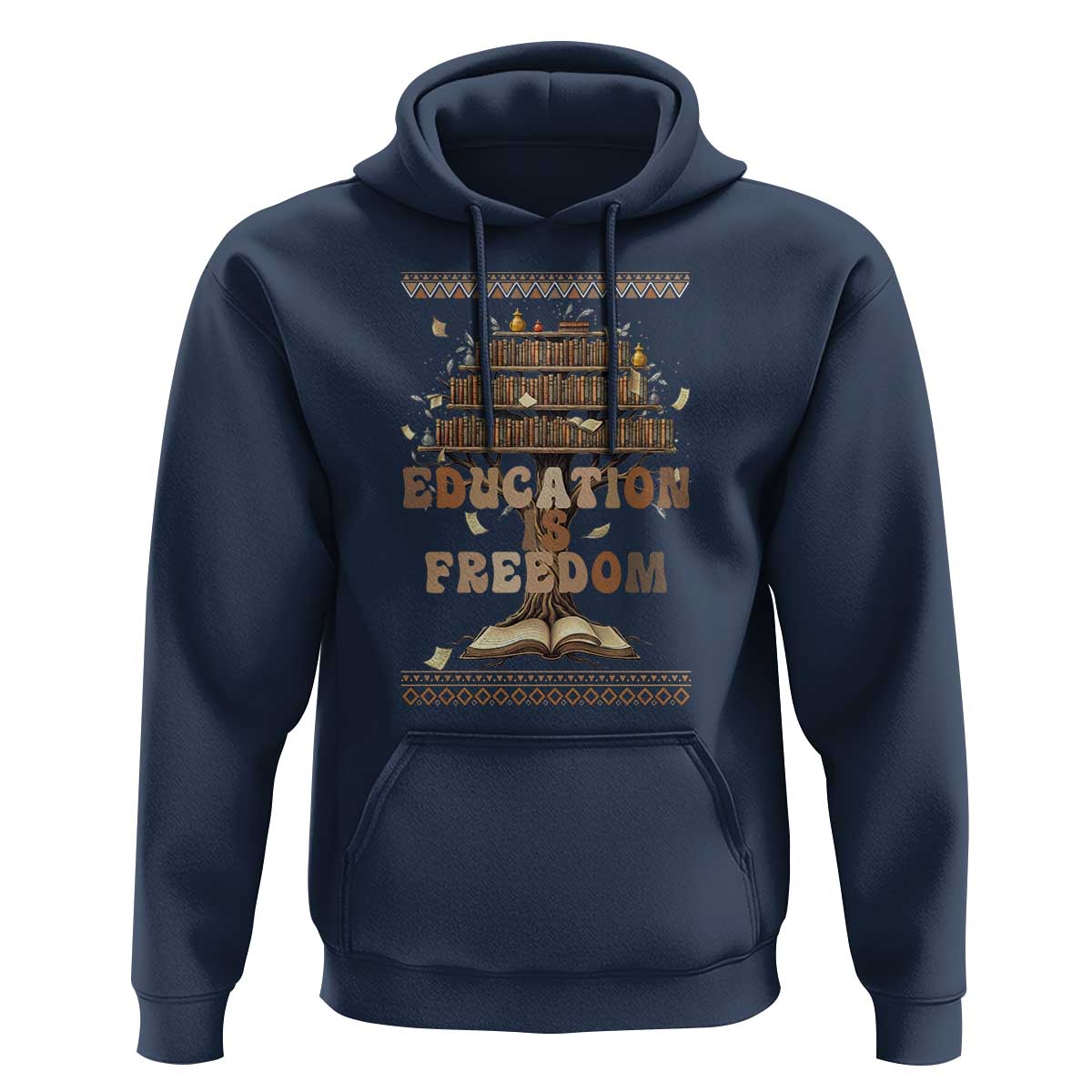 Education Is Freedom Teacher Gift Hoodie Inspirational Africa Map Book Stack - Wonder Print Shop