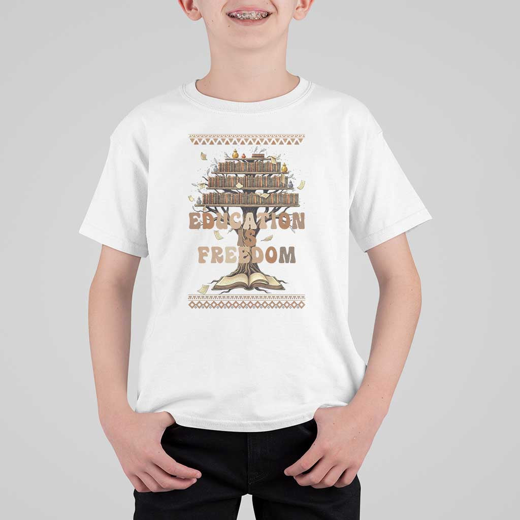 Education Is Freedom Teacher Gift T Shirt For Kid Inspirational Africa Map Book Stack - Wonder Print Shop