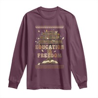 Education Is Freedom Teacher Gift Long Sleeve Shirt Inspirational Africa Map Book Stack - Wonder Print Shop