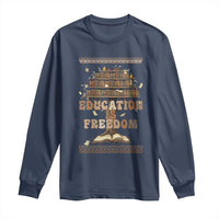 Education Is Freedom Teacher Gift Long Sleeve Shirt Inspirational Africa Map Book Stack - Wonder Print Shop