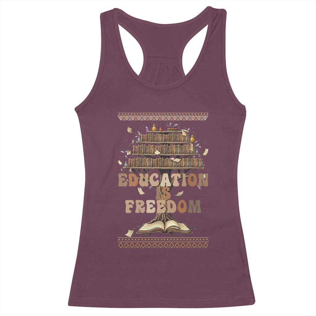 Education Is Freedom Teacher Gift Racerback Tank Top Inspirational Africa Map Book Stack - Wonder Print Shop