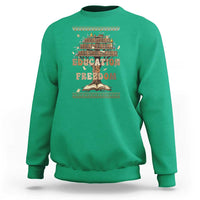 Education Is Freedom Teacher Gift Sweatshirt Inspirational Africa Map Book Stack - Wonder Print Shop