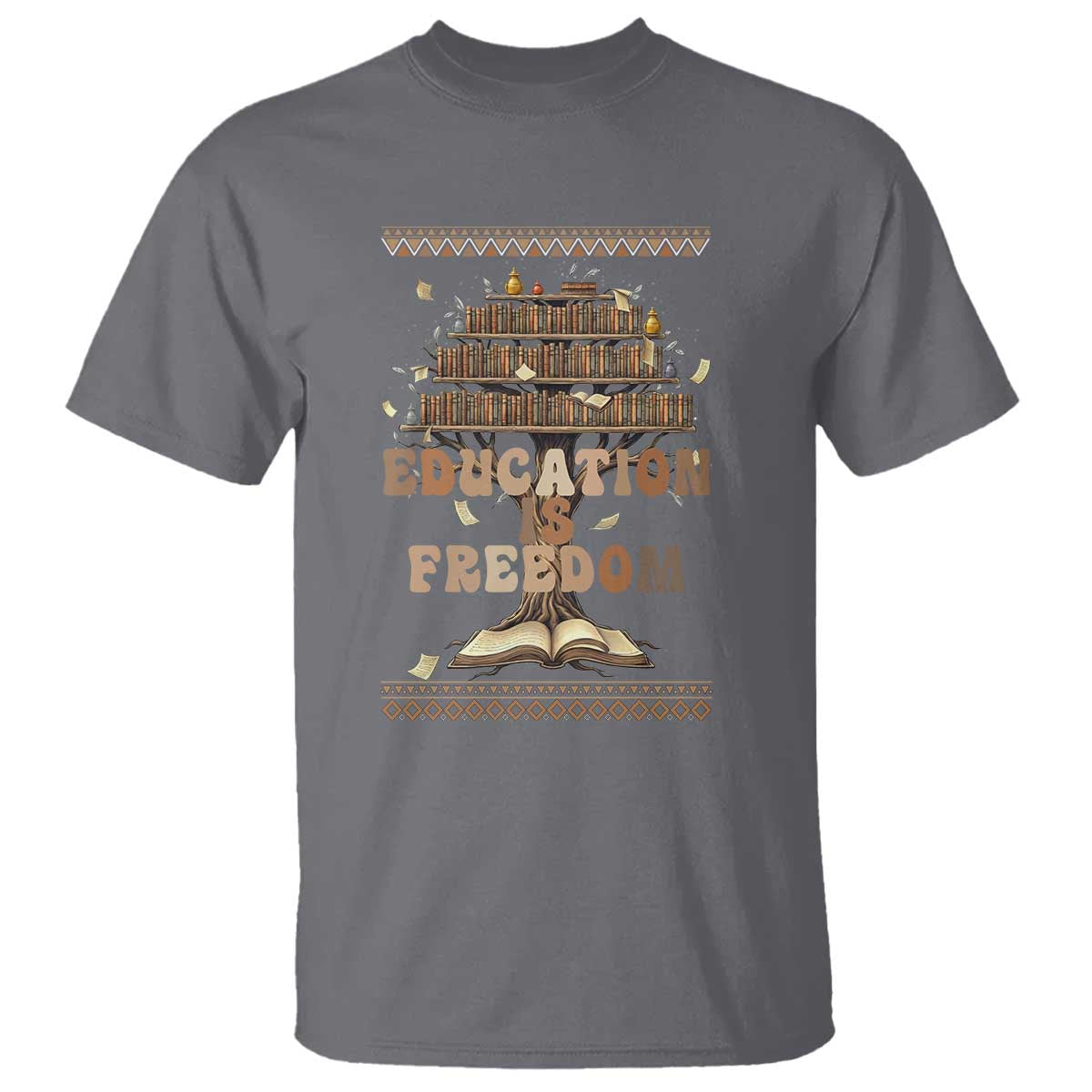 Education Is Freedom Teacher Gift T Shirt Inspirational Africa Map Book Stack - Wonder Print Shop