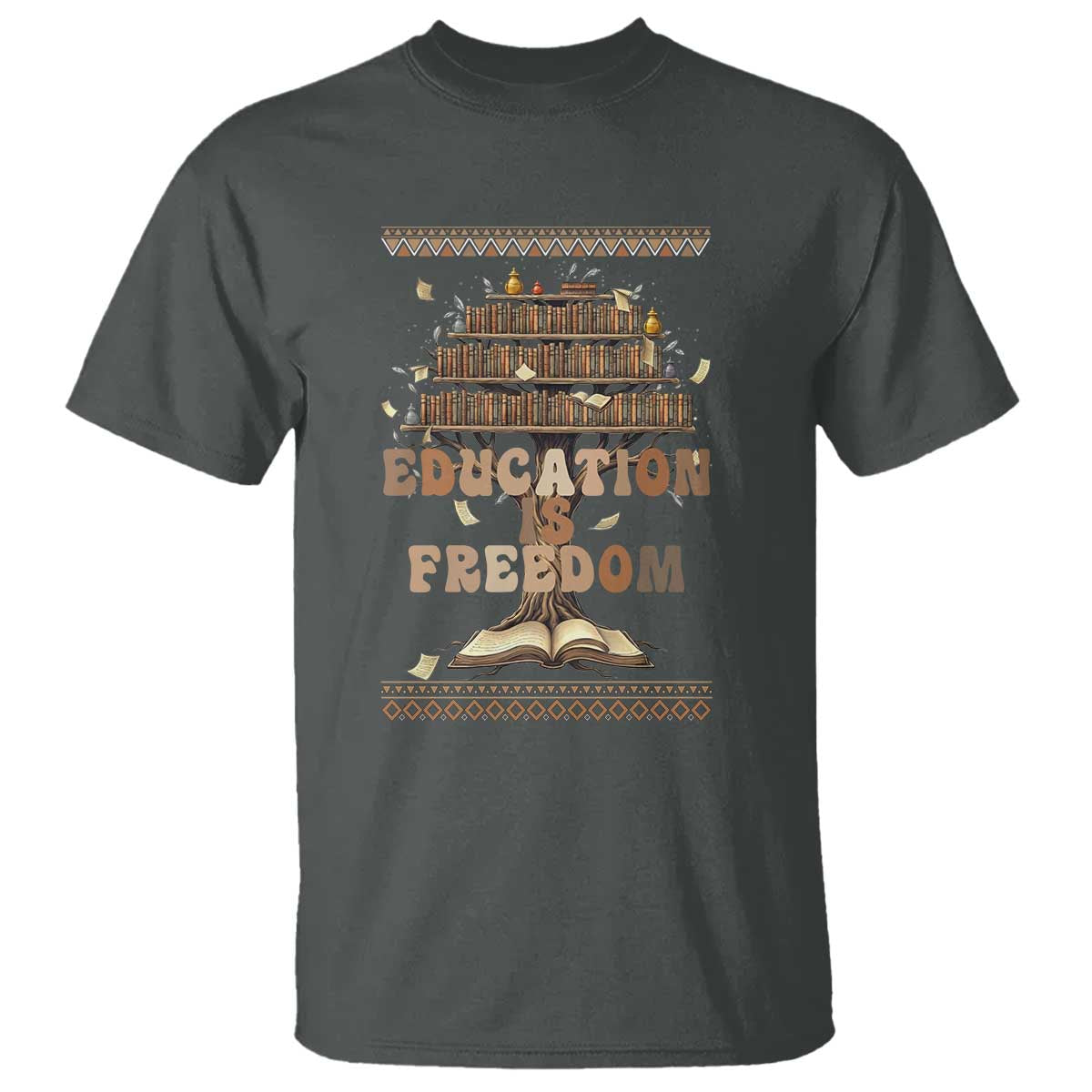 Education Is Freedom Teacher Gift T Shirt Inspirational Africa Map Book Stack - Wonder Print Shop