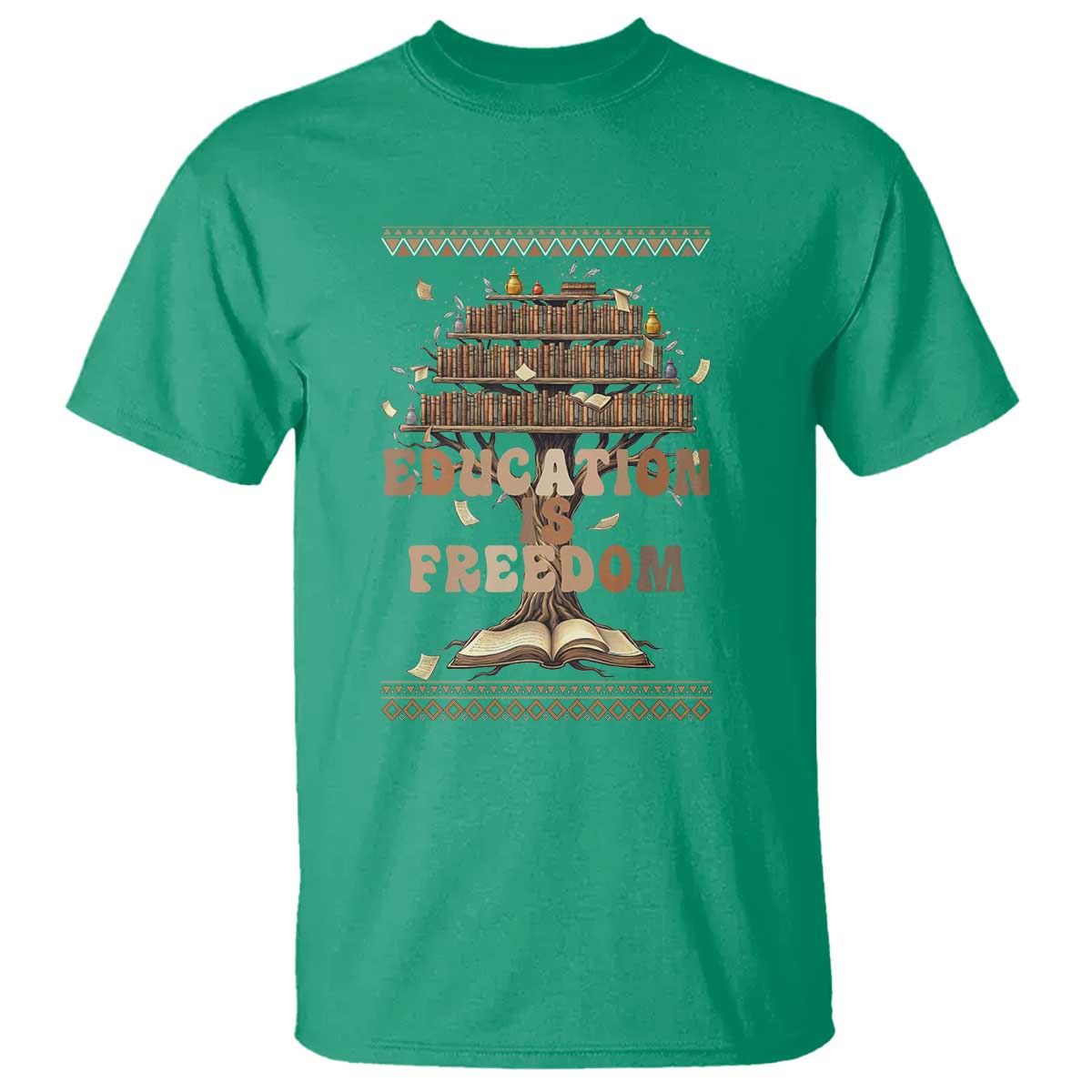Education Is Freedom Teacher Gift T Shirt Inspirational Africa Map Book Stack - Wonder Print Shop