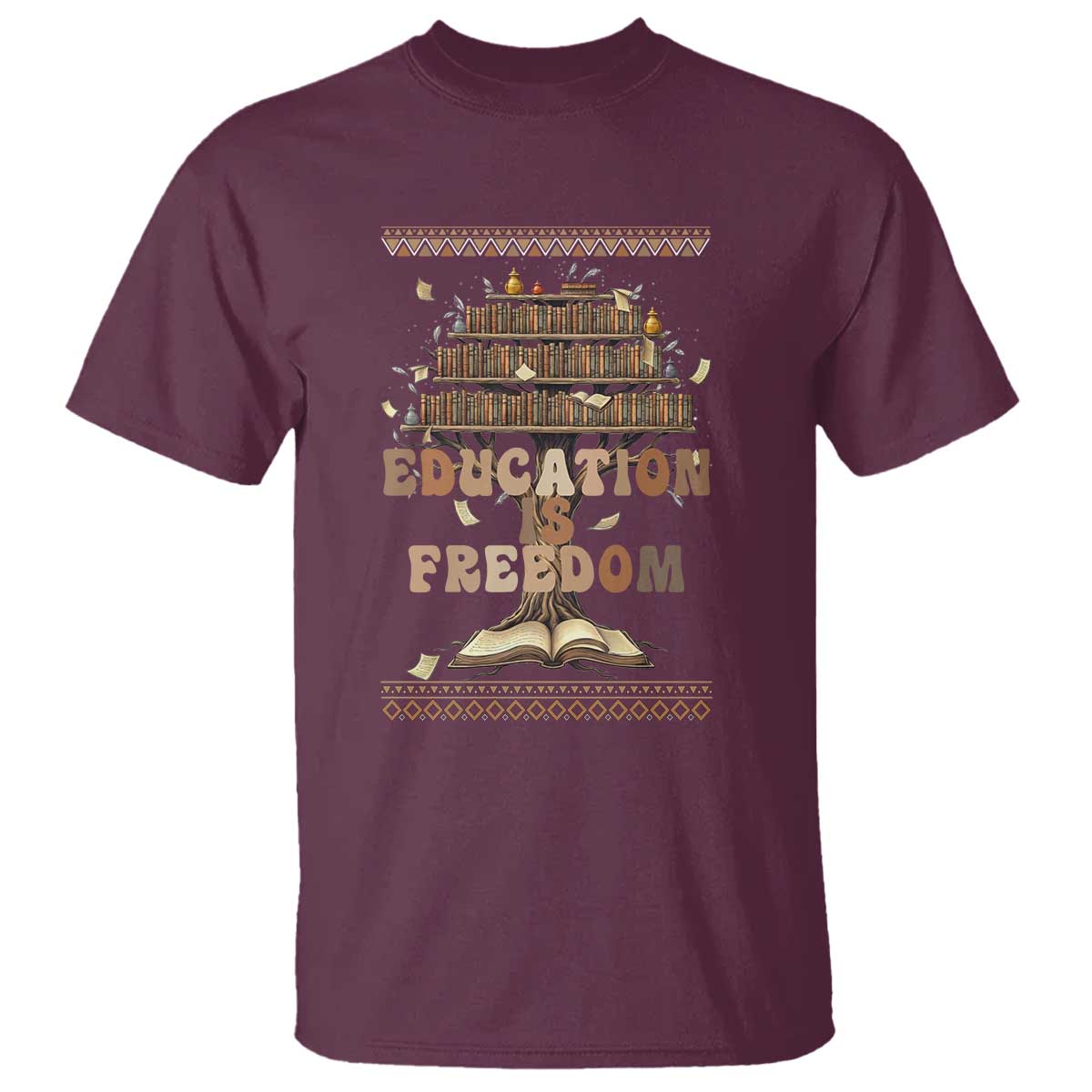 Education Is Freedom Teacher Gift T Shirt Inspirational Africa Map Book Stack - Wonder Print Shop
