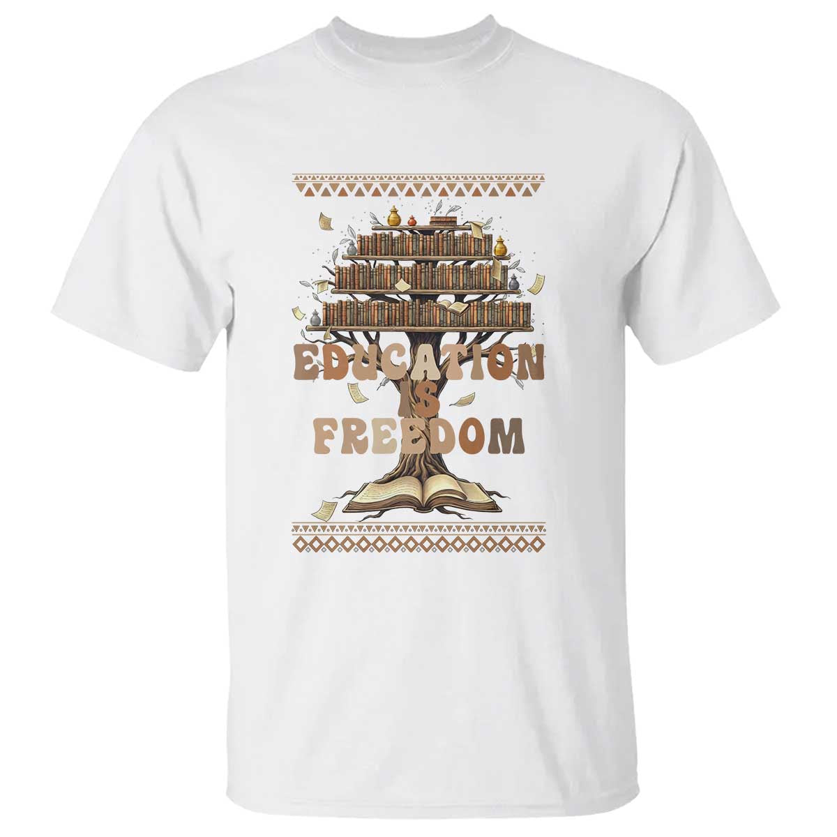 Education Is Freedom Teacher Gift T Shirt Inspirational Africa Map Book Stack - Wonder Print Shop