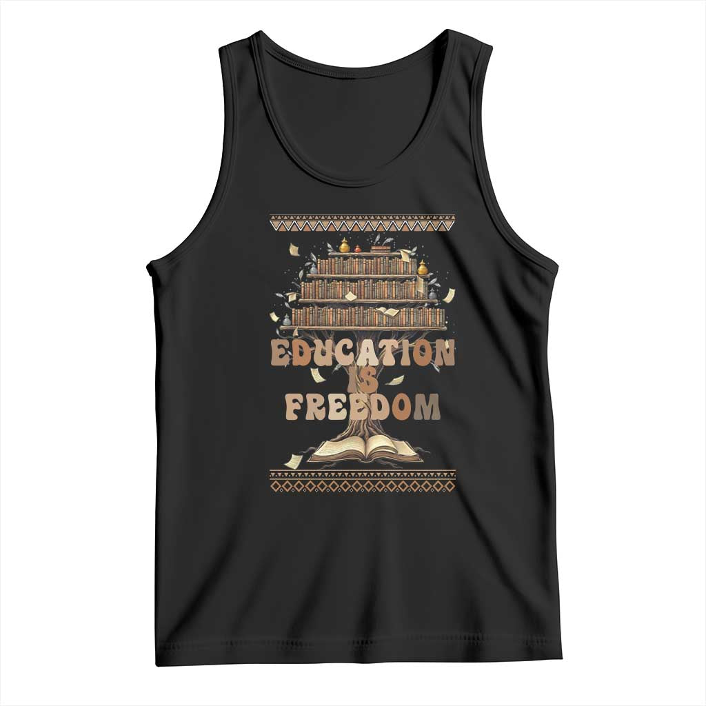 Education Is Freedom Teacher Gift Tank Top Inspirational Africa Map Book Stack - Wonder Print Shop