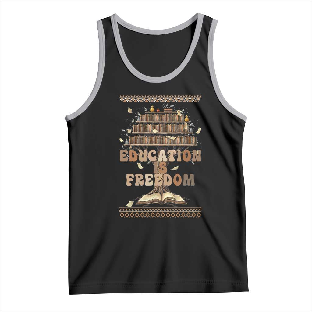 Education Is Freedom Teacher Gift Tank Top Inspirational Africa Map Book Stack - Wonder Print Shop