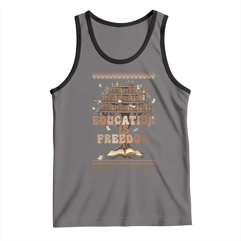 Education Is Freedom Teacher Gift Tank Top Inspirational Africa Map Book Stack - Wonder Print Shop