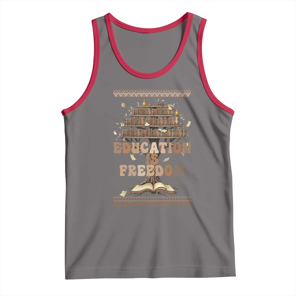 Education Is Freedom Teacher Gift Tank Top Inspirational Africa Map Book Stack - Wonder Print Shop