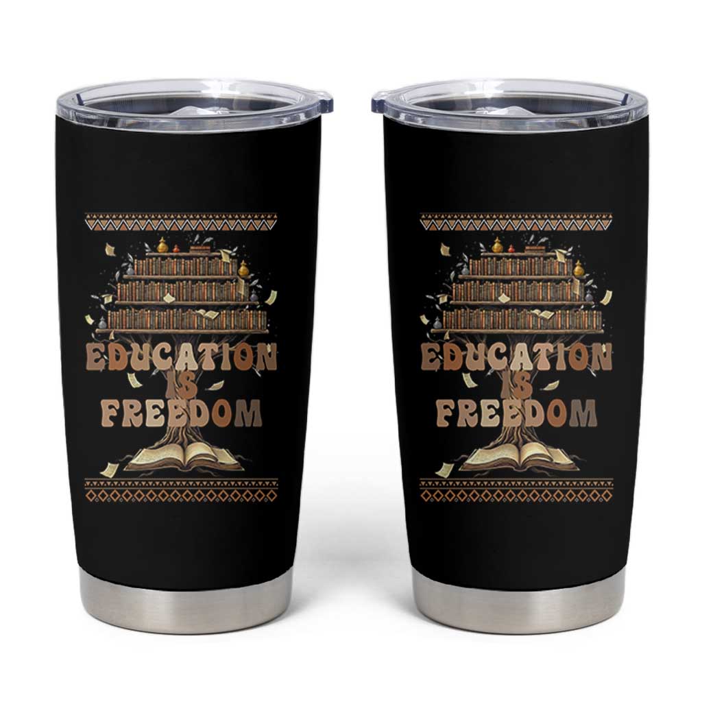 Education Is Freedom Teacher Gift Tumbler Cup Inspirational Africa Map Book Stack - Wonder Print Shop