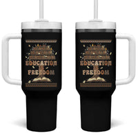 Education Is Freedom Teacher Gift Tumbler With Handle Inspirational Africa Map Book Stack - Wonder Print Shop