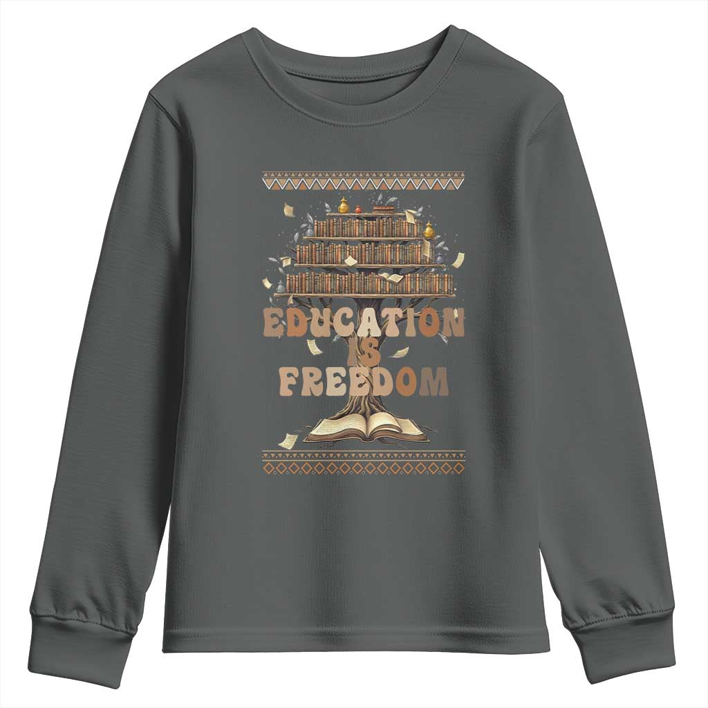 Education Is Freedom Teacher Gift Youth Sweatshirt Inspirational Africa Map Book Stack - Wonder Print Shop