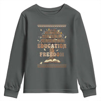 Education Is Freedom Teacher Gift Youth Sweatshirt Inspirational Africa Map Book Stack - Wonder Print Shop