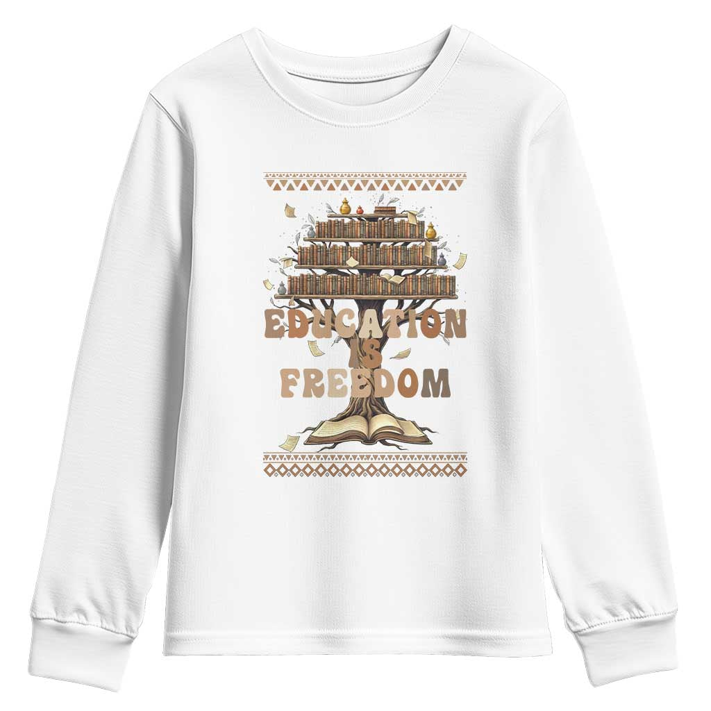 Education Is Freedom Teacher Gift Youth Sweatshirt Inspirational Africa Map Book Stack - Wonder Print Shop