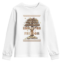 Education Is Freedom Teacher Gift Youth Sweatshirt Inspirational Africa Map Book Stack - Wonder Print Shop
