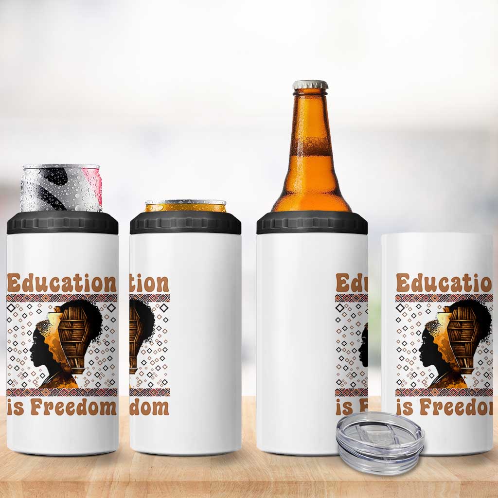 Education Is Freedom 4 in 1 Can Cooler Tumbler Black History Women Teacher Gift - Wonder Print Shop