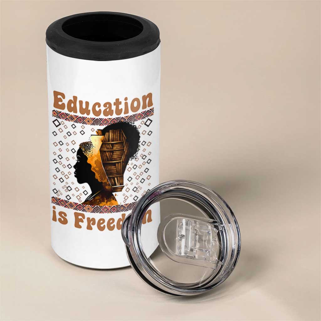 Education Is Freedom 4 in 1 Can Cooler Tumbler Black History Women Teacher Gift - Wonder Print Shop