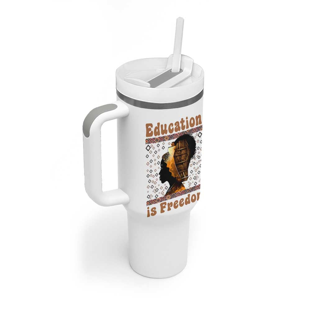 Education Is Freedom Tumbler With Handle Black History Women Teacher Gift - Wonder Print Shop