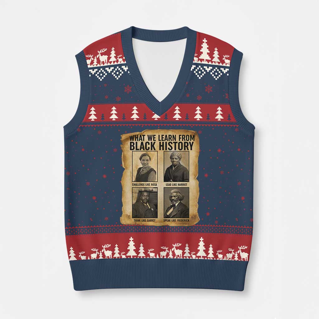 What We Learn From Black History V-Neck Knit Sweater Vest Vintage African American Leaders - Wonder Print Shop