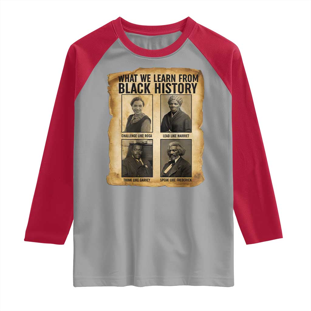 What We Learn From Black History Raglan Shirt Vintage African American Leaders - Wonder Print Shop