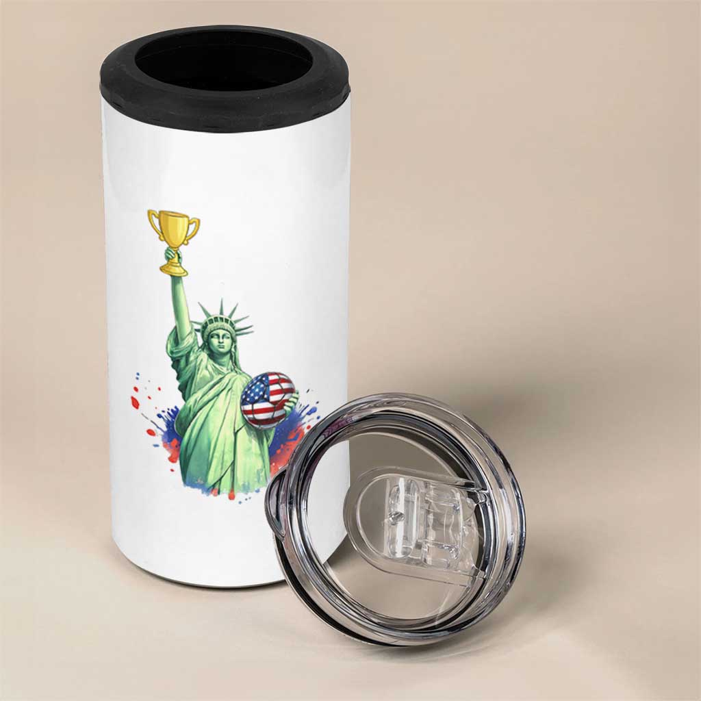 Statue Of Liberty Soccer Cup 4 in 1 Can Cooler Tumbler USA Soccer Lover Gift
