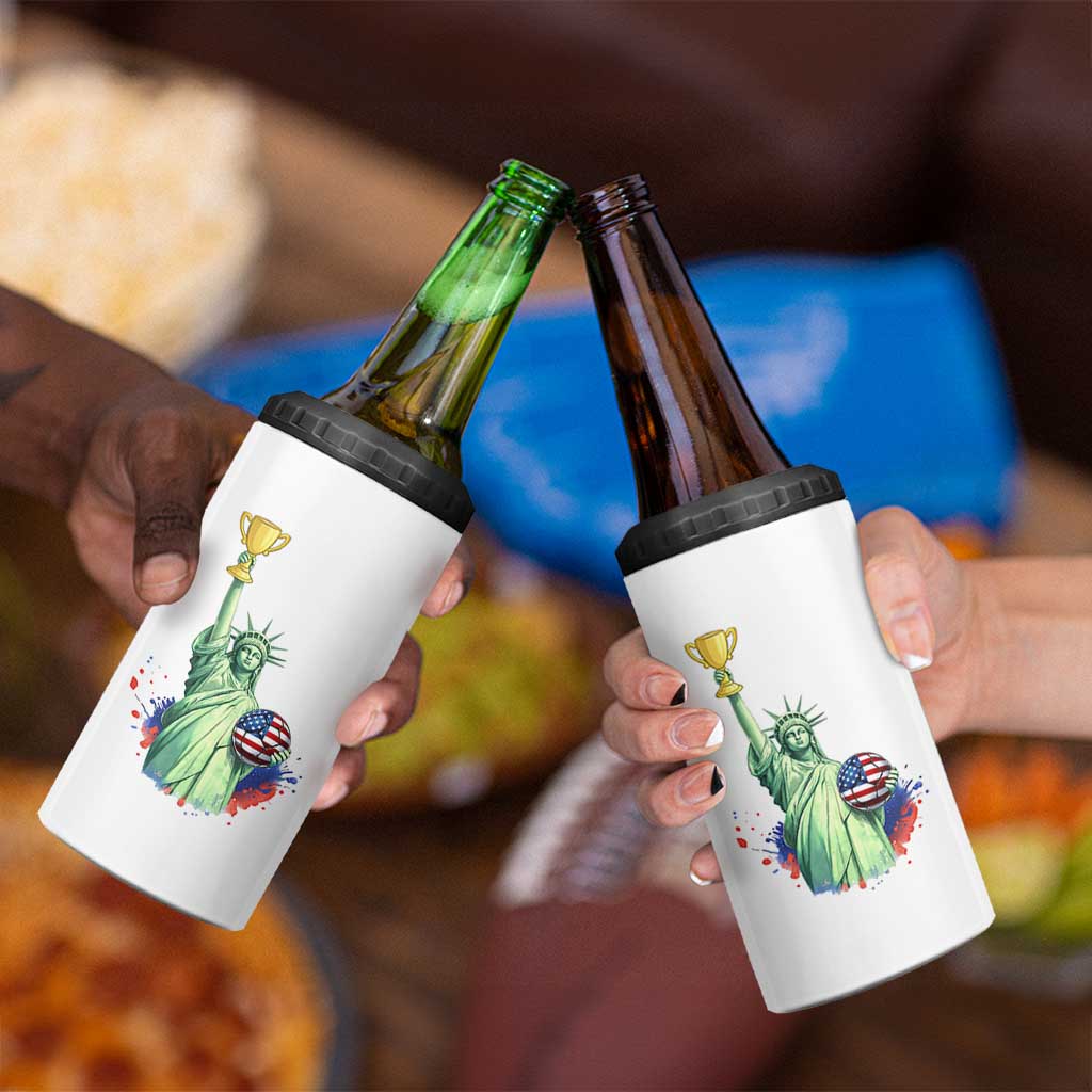 Statue Of Liberty Soccer Cup 4 in 1 Can Cooler Tumbler USA Soccer Lover Gift