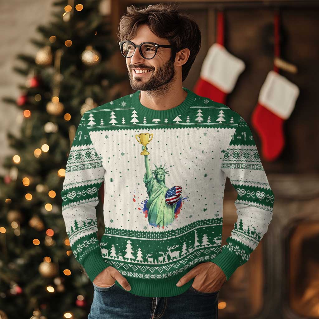 Statue Of Liberty Soccer Cup Ugly Christmas Sweater USA Soccer Lover Gift