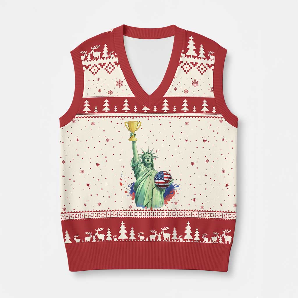 Statue Of Liberty Soccer Cup V-Neck Knit Sweater Vest USA Soccer Lover Gift