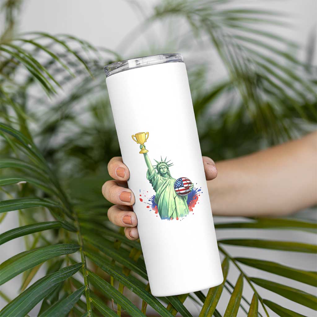 Statue Of Liberty Soccer Cup Skinny Tumbler USA Soccer Lover Gift