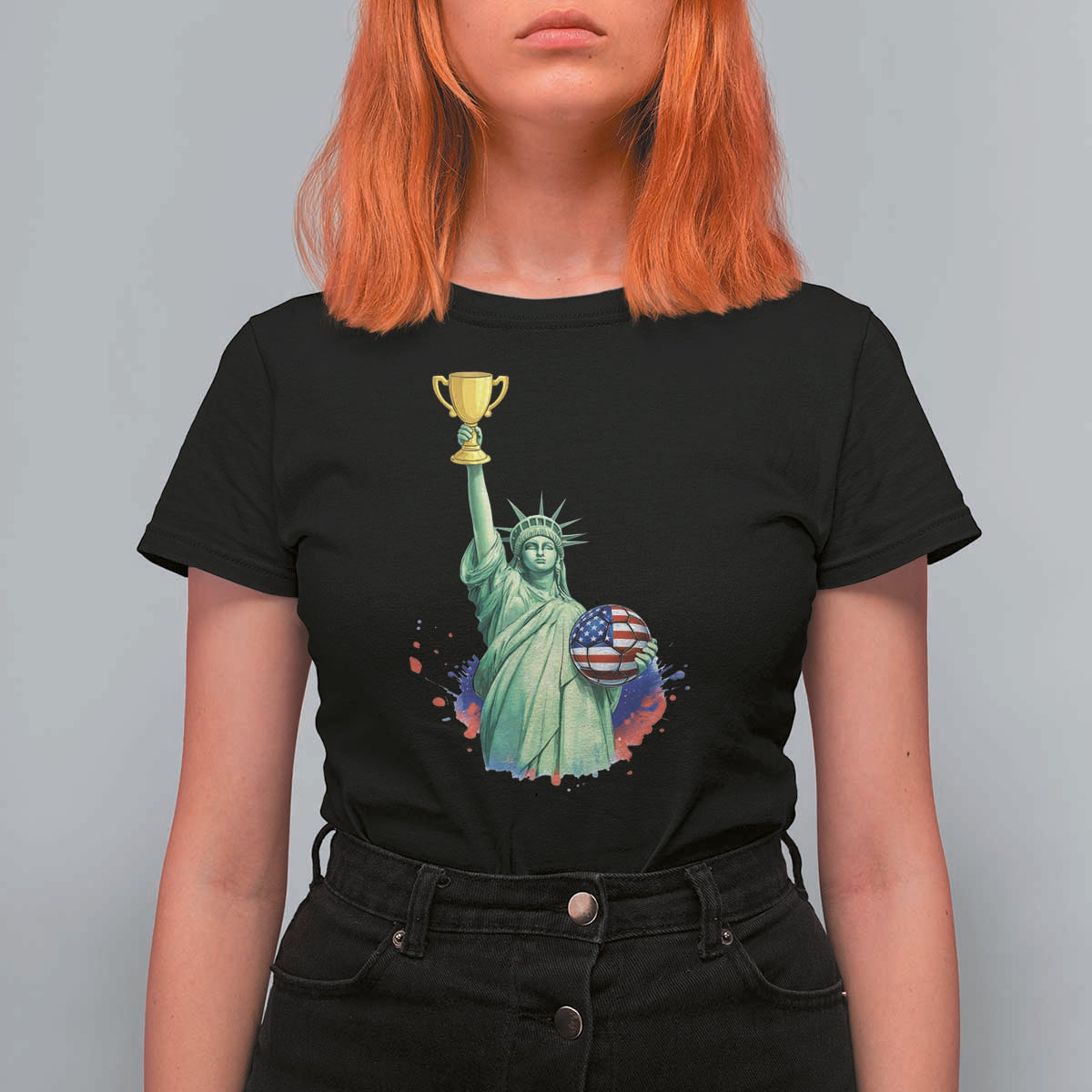 Statue Of Liberty Soccer Cup T Shirt For Women USA Soccer Lover Gift