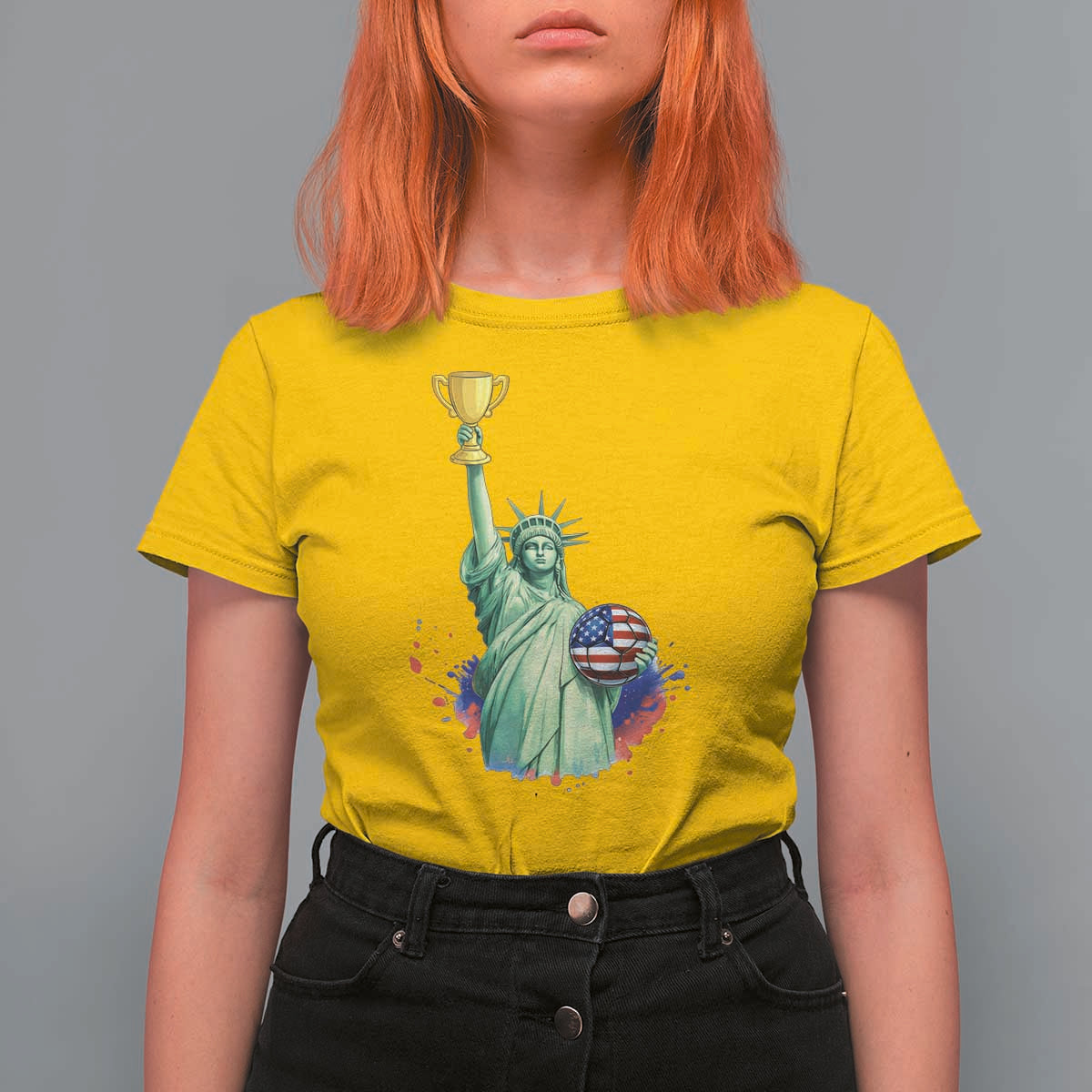 Statue Of Liberty Soccer Cup T Shirt For Women USA Soccer Lover Gift