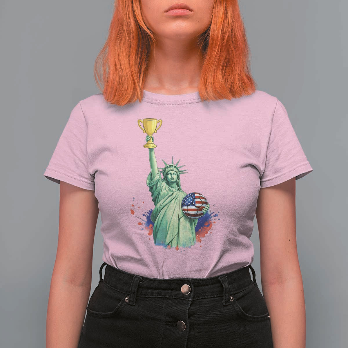 Statue Of Liberty Soccer Cup T Shirt For Women USA Soccer Lover Gift