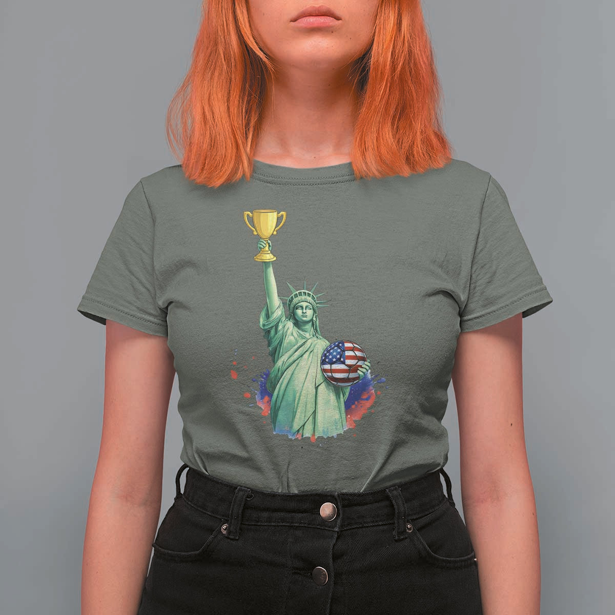 Statue Of Liberty Soccer Cup T Shirt For Women USA Soccer Lover Gift