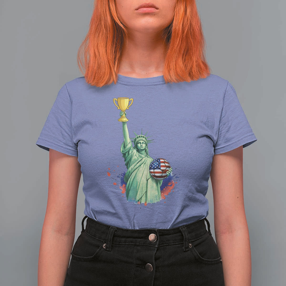 Statue Of Liberty Soccer Cup T Shirt For Women USA Soccer Lover Gift