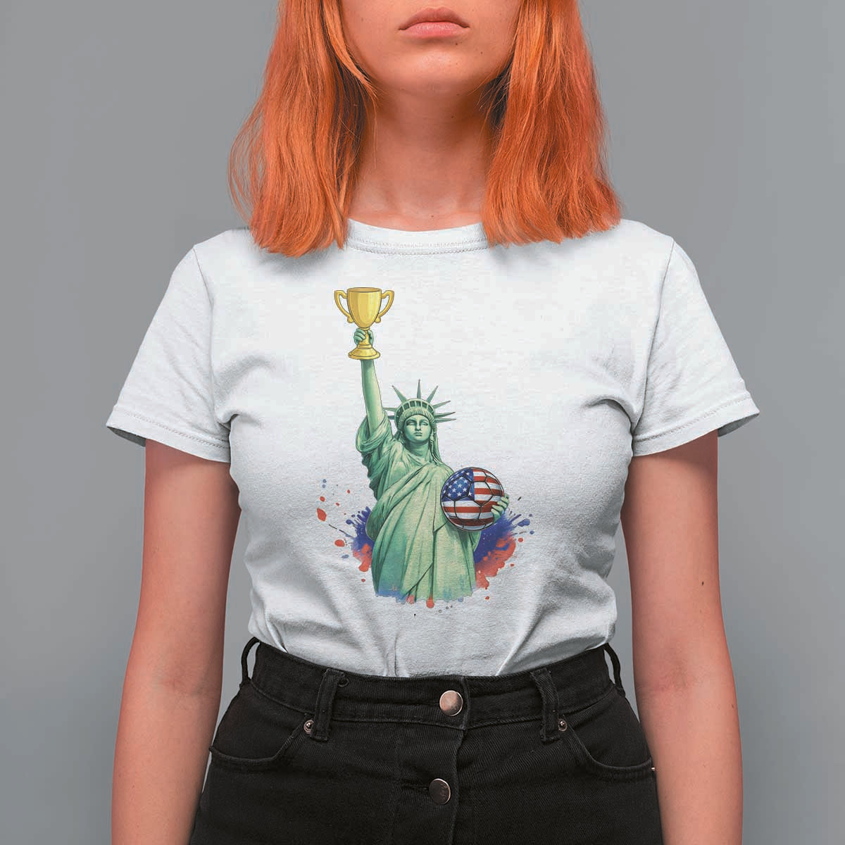 Statue Of Liberty Soccer Cup T Shirt For Women USA Soccer Lover Gift