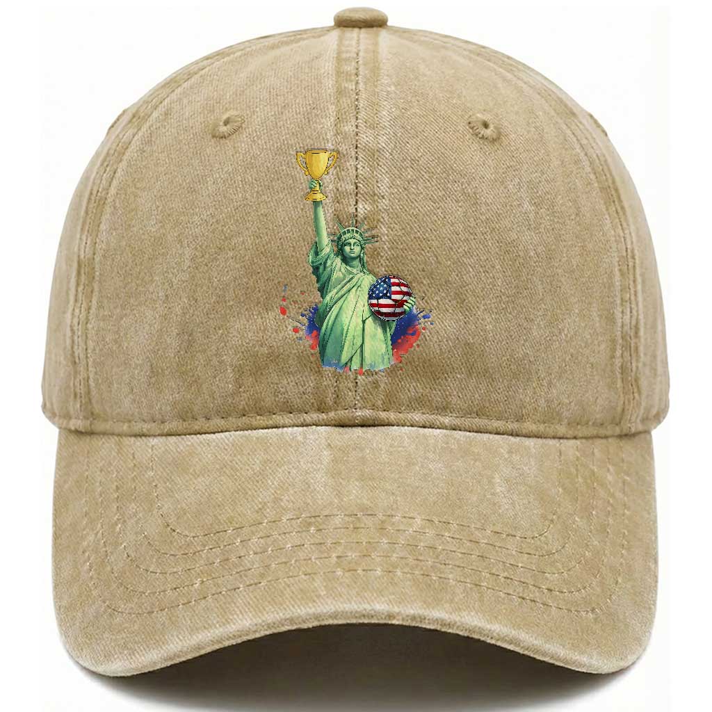 Statue Of Liberty Soccer Cup Washed Cotton Baseball Cap USA Soccer Lover Gift